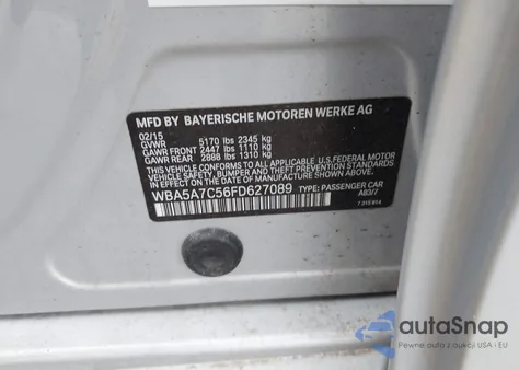 2015 BMW 528I xDrive из США, поврежденный, VIN WBA5A7C56FD627089